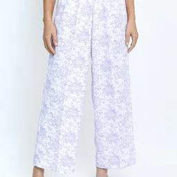 Vishudh Women White & Purple Floral Printed Ethnic Palazzos image 1