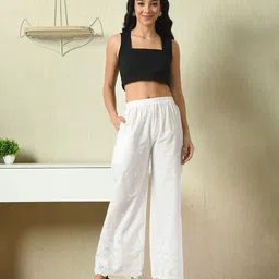 FERANOID Floral Embroidered Straight Fit Pure Cotton Palazzos-picture-10