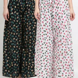 Jinfo Women Set Of 2 Black & White Floral Printed Flared Ethnic Palazzos-image-5