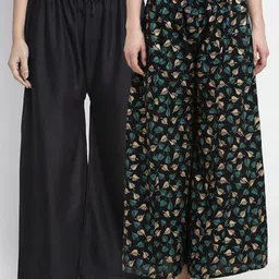 Jinfo Women Black & Green Flared Palazzos-picture-25