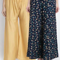 Jinfo Women Pack Of 2 Beige & Navy Blue Printed Flared Palazzos-picture-19