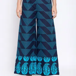 Indibelle Women Blue Printed A-Line Palazzos-image-0