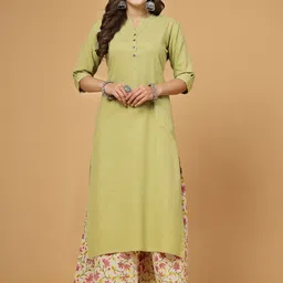 Pistaa Women Lime Green Regular Kurta with Palazzos image 1