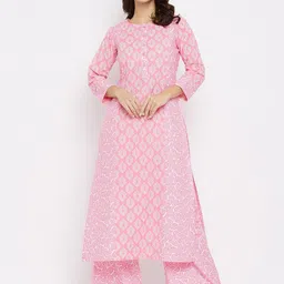 Tissu Women Pink Floral Printed Pure Cotton Kurta with Palazzos-picture-29