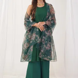 Jompers Floral Embroidered Sequinned Kurta With Palazzo & Dupatta-image-66