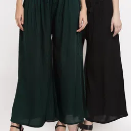 Miaz Lifestyle Women Set Of 2 Black & Green Flared Palazzos-image-21