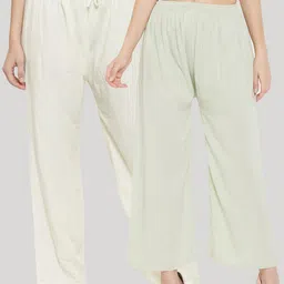 Clora Creation Pack of 2 Women Cream & Sea Green Solid Viscose Rayon Palazzos-picture-34