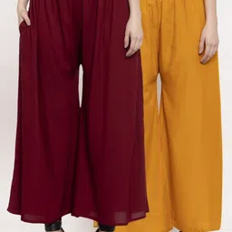 Miaz Lifestyle Women Maroon & Mustard Yellow Pack of 2 Flared Palazzos-image-37