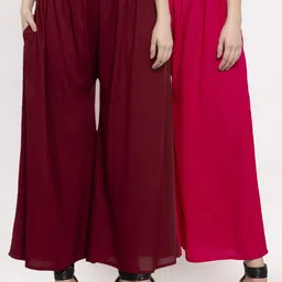 Miaz Lifestyle Women Maroon & Pink Pack of 2 Flared Palazzos-image-74