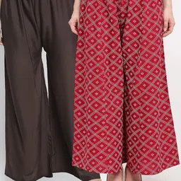 GRACIT Women Pack of 2 Brown & Maroon Flared Ethnic Palazzos-picture-16