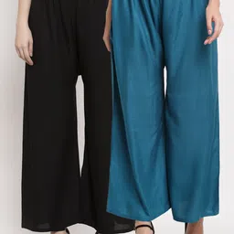 Miaz Lifestyle Women Blue & Black Set of 2 Flared Knitted Palazzos-picture-38