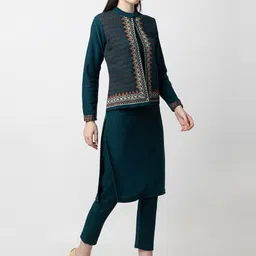 KEIKO Woven Design Acrylic Regular Kurta With Trousers image 3
