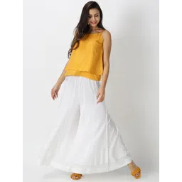 Saffron Threads Women White Flared Ethnic Palazzo with Lace on Hem image 5