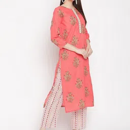 Be Indi Women Floral Printed Straight Kurta with Palazzo Set image 4