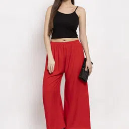 Miaz Lifestyle Women Yellow & Red Set Of 2 Flared Knitted Palazzos image 2