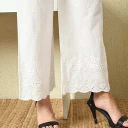 FERANOID Floral Embroidered Straight Fit Pure Cotton Palazzos image 2