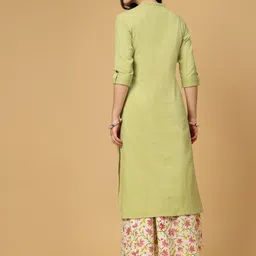 Pistaa Mandarin Collar Panelled Straight Kurta with Palazzos image 2