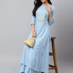 Khushal K Ethnic Motifs Yoke Design Zari Sequined Anarkali Kurta with Palazzos-picture-30