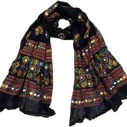 Pure Cotton Printed Black Women Dupatta-image-0