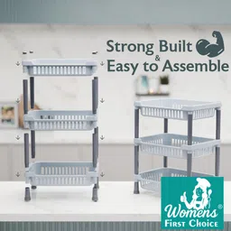 qtrix 3-Layer Kitchen Trolley Multipurpose Rack for Storage/Vegetable Trolley Plastic Kitchen Trolley image 4