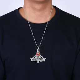 morir Brass Embellished With CZ Jai Shree Shyam Khatu Shyam ji Locket Pendant Silver Cubic Zirconia Brass Pendant image 3