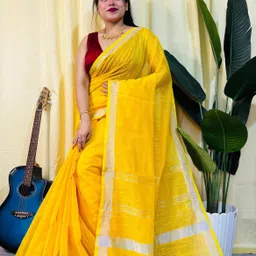 mondal saree center Striped Jamdani Cotton Silk Saree-picture-16