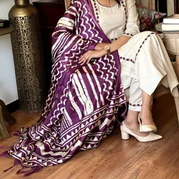 trahimam Women Khadi Cotton Kurti Pant Dupatta Set image 1