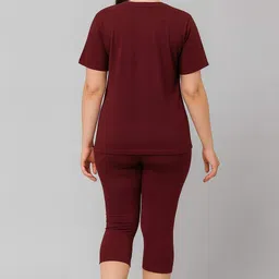 apraa & parma Women's Plus Size Solid Swim Dress Set (T-shirt & Capri Bottoms) Solid Women Swim-dress Maroon Swimsuit image 2