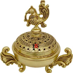 b.b.s brass brand statues Dhoop Dani Brass Peacock Incense Burner, Loban Dhuni Peacock Brass Dhoop Holder Brass Incense Holder image 3