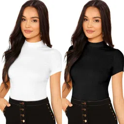 dream beauty fashion Pack of 2 Casual Regular Sleeves Solid Women White, Black Top-picture-12