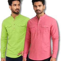 echowear Pack of 2 Men Solid Pure Cotton Straight Kurta image 1