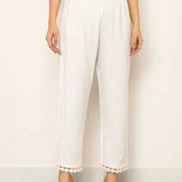 calcutta fashion Women Regular Fit White Viscose Rayon Trousers image 1
