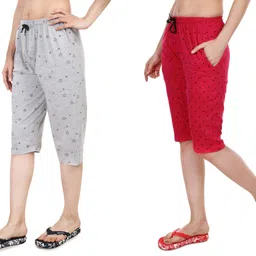 cricle Pure Cotton Womens/Ladies Capri Women Grey, Red Capri-picture-27