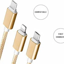THE MOBILE POINT Lightning Cable 2 A 1.2 m 3 in 1 Multi USB Charging Nylon Braided Fast Multi Charger Cable for Micro USB, iOS and Type-C Devices image 2