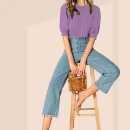 dream beauty fashion Casual Puff Sleeves Solid Women Purple Top image 5