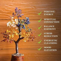 dbflow SAVEN CHAKRA TREE Crystal Gemstone Bonsai Tree with Golden Wire Decorative Showpiece - 22 cm image 5