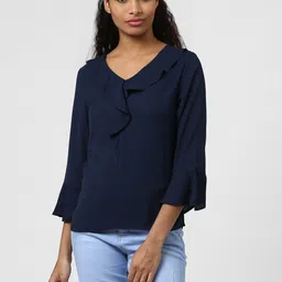 harpa Casual Bell Sleeves Solid Women Dark Blue Top-picture-22
