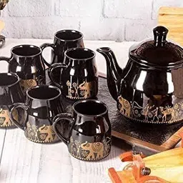 edencart Pack of 7 Ceramic Elephant Pattern Design Tea Cup with Kettle Elegant Morning TeaSet for TeaLovers-picture-13