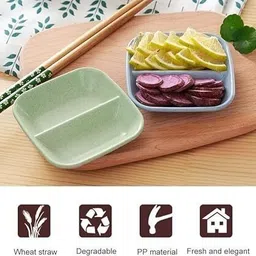 jdssales Double Compartment Wheat Straw Dipping Dish (pack of 6) Chip & Dip Tray image 5