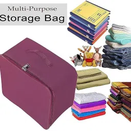 ANABIYA Storage Bags for Clothes,Saree with Zip Closure & Handle (Magenta, Pack of 3) Polyester Laundry Bag image 4