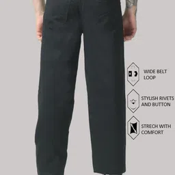 linaria Men Loose Fit Mid Rise Black Jeans image 2