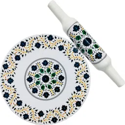 tahandicrafts Premium Marble Chakla Belan Set with Elegant Floral Print – White Base Rolling Pin & Board-picture-18