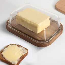 the better home Dark Brown Glass Butter Dish with Bamboo Lid | GlassButter Tray Container Butter Dish Serving Set-picture-12