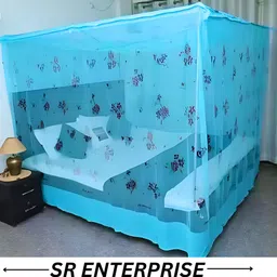 sr enterprise HDPE - High Density Poly Ethylene Adults Washable Floral Design Blue Color Queen Size (7'x7') Mosquito Net-picture-20