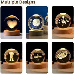 shopogenix 3D Crystal Ball Lamp | Night Light with Wooden Base | Any 1 Random Style Table Lamp image 4