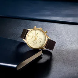 Sonata 2 Quartz Multifunction Golden Dial Brown Leather Strap Analog Watch - For Men NT77146YL01|77146YL01|NT77146YL01-picture-12