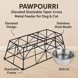 pawpourri Elevated Stackable Taper Cross Metal Feeder for Dog & Cat Stainless Steel Pet Bowl image 3