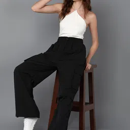 1stlov Pack of 2 Women Loose Fit Black, Grey Polyester Trousers image 4