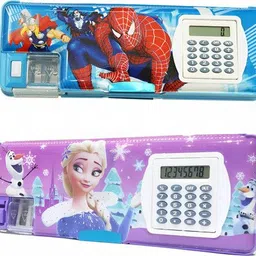 Disney Princess and Spiderman Themed Cute Combo Pencil Box for Kids Magnetic Pencil Box with Calculator and Sharpener Art Plastic Pencil Boxes-image-14