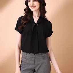 kinjo Formal Regular Sleeves Solid Women Black Top image 4